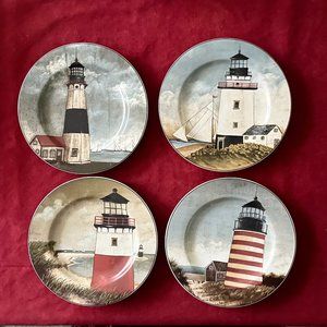 4 - “By The Sea” Lighthouse Stoneware Luncheon Plates/David Carter Brown